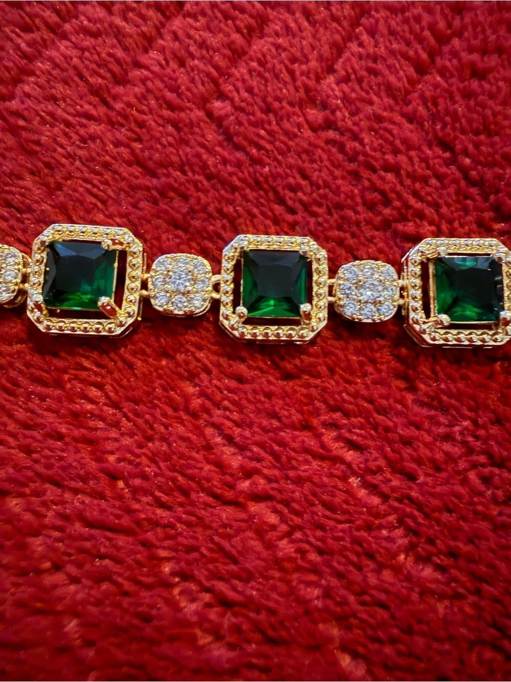 Gold Filled NEW Tennis Bracelet with Green Stones with Box